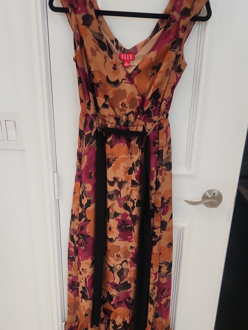 ELLE Floral Wrap Maxi Dress in Mustard & Magenta